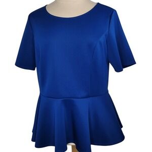 Forever 21+ Blue Short Sleeve‎ Peplum Blouse